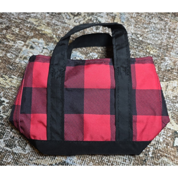 L.L.Bean Red Black Buffalo Plaid Mini Tote Bag Purse Handbag Small Classic - Picture 2 of 7